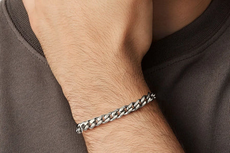 Men Chain Bracelet Cuban Stainless Steel Curb Bracelet 6MM 8.3 Inch Silver Wrist Bracelet Mens Birthday Valentines Day Jewelry Gifts for Him Dad Adults Age