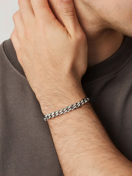 Men Chain Bracelet Cuban Stainless Steel Curb Bracelet 6MM 8.3 Inch Silver Wrist Bracelet Mens Birthday Valentines Day Jewelry Gifts for Him Dad Adults Age
