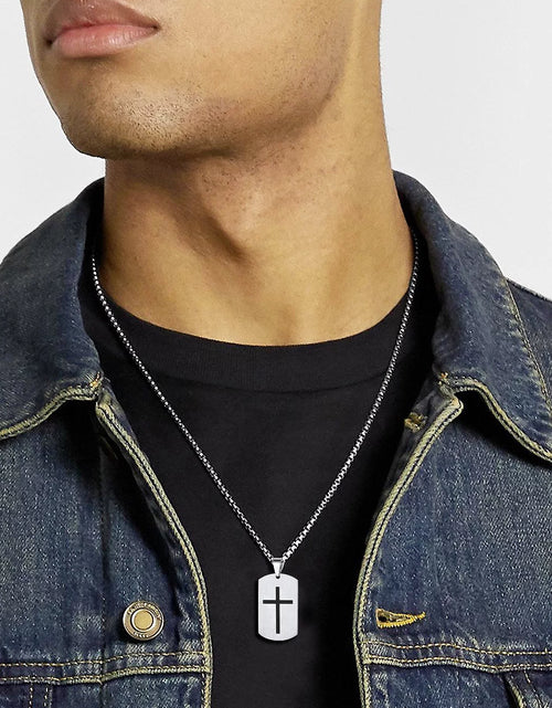 Load image into Gallery viewer, Cross Necklace for Men Stainless Steel Dog Tag Bible Verse Black Pendant Chain Christmas Jewelry Gifts for Son
