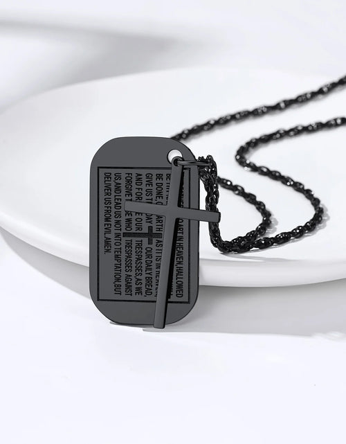 Load image into Gallery viewer, Cross Necklace for Men Stainless Steel Dog Tag Bible Verse Black Pendant Chain Christmas Jewelry Gifts for Son
