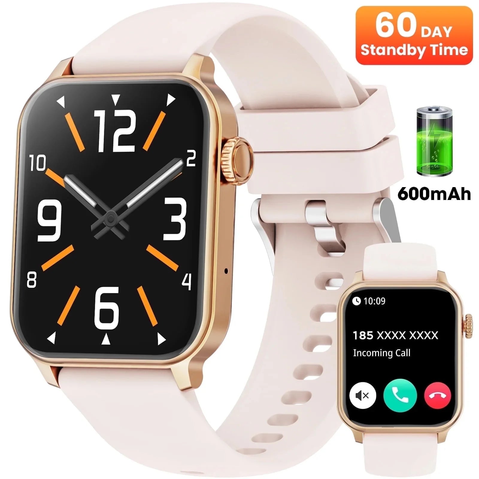 Reloj Inteligente Con Batería Extra Grande De 46 Mm, (Responder Hacer Llamadas/Tiempo De Espera 60 Días/120+ Modo Deportivo) Compatible Con Dispositivos Android Y Iphone, Regalo Perfecto (Rosa)