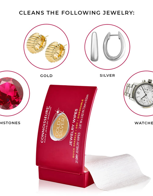 Load image into Gallery viewer, Gold &amp; Silver Jewelry Cleaning Wipes, Red Compact, 25Ct Dry Disposable Wipes Clean and Polish Gold and Silver Jewelry
