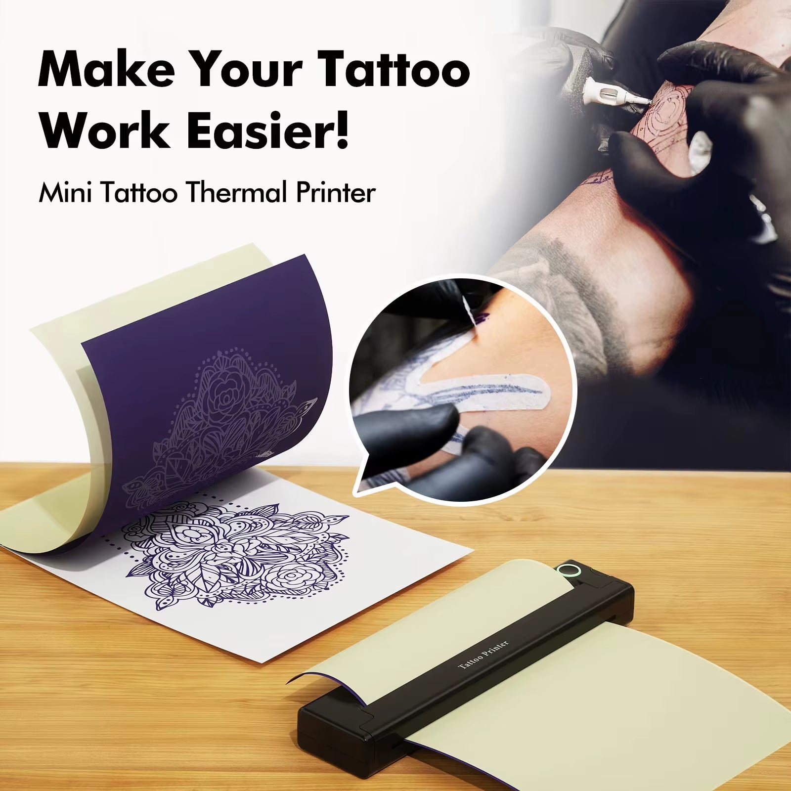 A4 Thermal Printers Wireless Bluetooth Tattoos Printer Portable Mini Thermal Printer A4 Paper Photo Printer from Mobile Phone