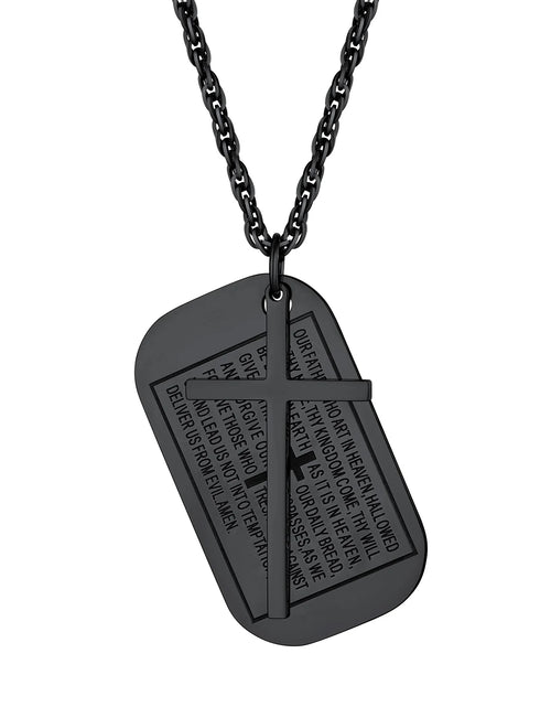 Load image into Gallery viewer, Cross Necklace for Men Stainless Steel Dog Tag Bible Verse Black Pendant Chain Christmas Jewelry Gifts for Son
