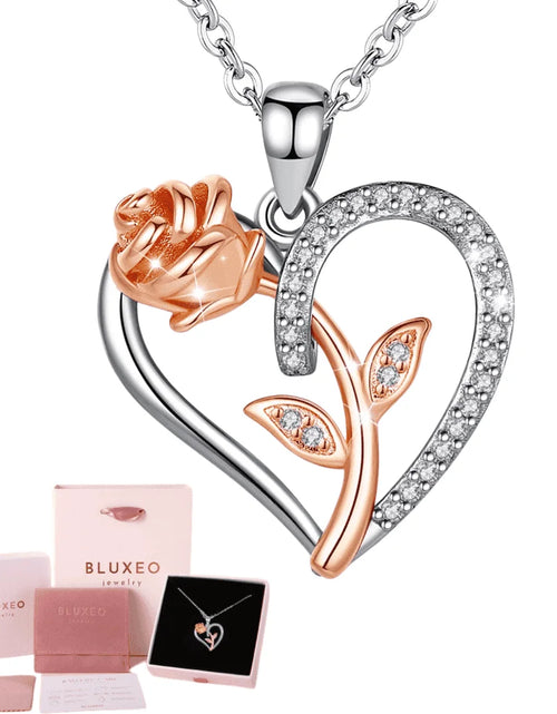 Load image into Gallery viewer, Collar De Plata Esterlina Para Mujer Regalo Para Mamá Esposa De Esposo Día De San Valentín Novia Collar De Corazón De Rosa Para Novia Regalos De Cumpleaños Madre Hija Colgante
