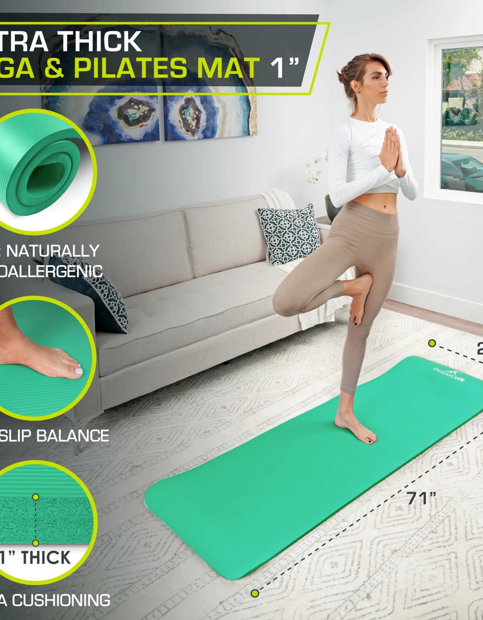 Extra Grueso Yoga Y Pilates Estera 1 En, Green
