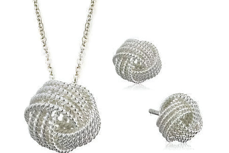 Juego De Collar Y Aretes a Juego De Plata Esterlina Con Nudo De Amor Infinito Para Mujer Ocasión Especial Cumpleaños Vacaciones