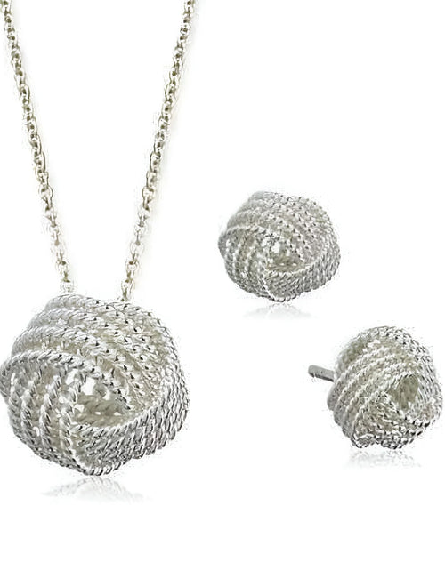 Load image into Gallery viewer, Juego De Collar Y Aretes a Juego De Plata Esterlina Con Nudo De Amor Infinito Para Mujer Ocasión Especial Cumpleaños Vacaciones
