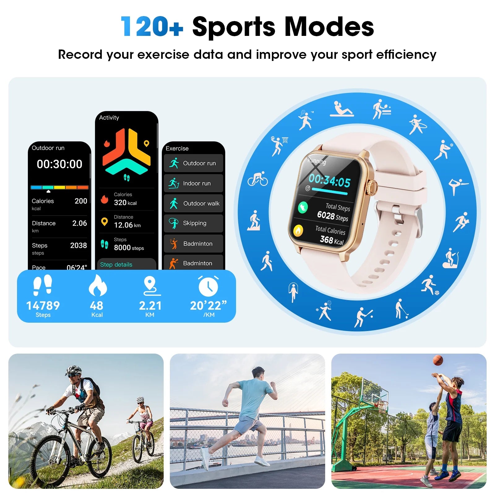 Reloj Inteligente Con Batería Extra Grande De 46 Mm, (Responder Hacer Llamadas/Tiempo De Espera 60 Días/120+ Modo Deportivo) Compatible Con Dispositivos Android Y Iphone, Regalo Perfecto (Rosa)