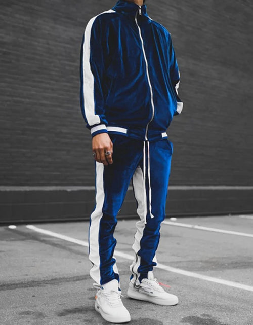Load image into Gallery viewer, Velour Tracksuit Mens,2023 Men'S Velour Tracksuit 2 Pieces Winter Warm Full Zip up Jacket Sweatpants Fitness Sportswear Sweatsuit Jogger Sets
