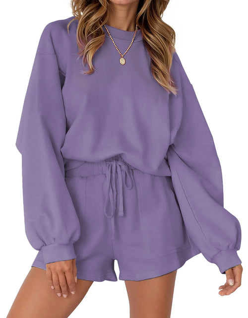 Load image into Gallery viewer, Pajama Sets for Women Two Piece Outfits Long Sleeve Sweatshirts Lounge Sets Casual Tops and Shorts Fall Outfits
