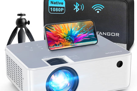 Wifi Bluetooth Projector, Portable Movie Projector Native 1080P for Home &Outdoor, Full HD Video Projector Compatible with Phone/Laptop/Pc/ TV Stick/Usb/Sd Card (Tripod Included)