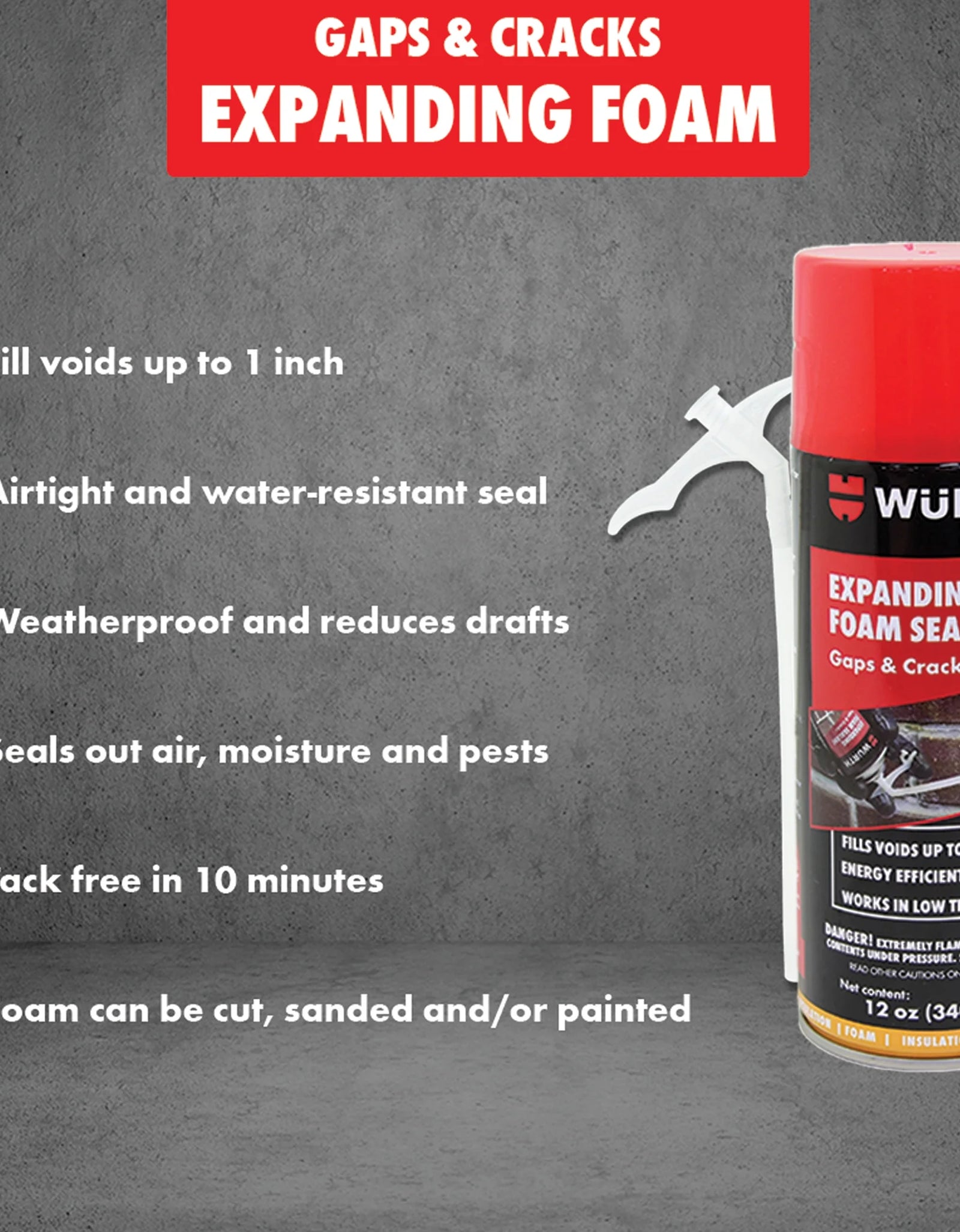 12Oz Expanding Foam Sealant for Gaps and Cracks up to 1 Inch - Insulating Spray Foam