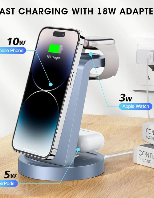 Load image into Gallery viewer, Cargador Inalámbrico - Estación De Carga 3 En 1 Compatible Para Iphone Y Iwatch - Base De Carga Para Airpods (Azul)
