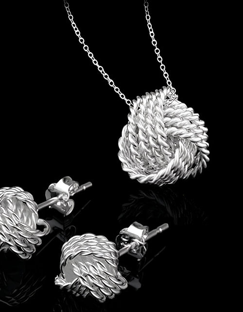 Load image into Gallery viewer, Juego De Collar Y Aretes a Juego De Plata Esterlina Con Nudo De Amor Infinito Para Mujer Ocasión Especial Cumpleaños Vacaciones
