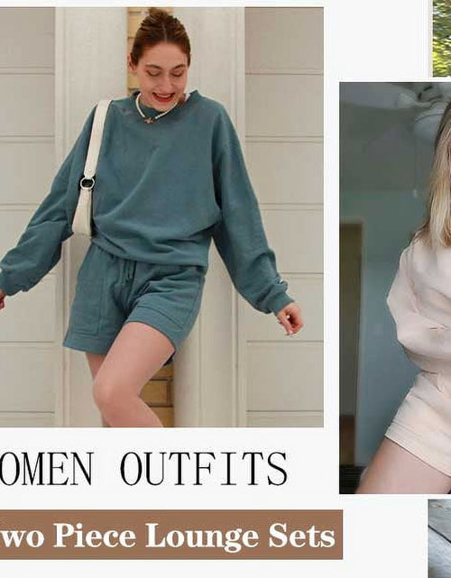 Load image into Gallery viewer, Pajama Sets for Women Two Piece Outfits Long Sleeve Sweatshirts Lounge Sets Casual Tops and Shorts Fall Outfits

