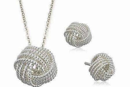 Juego De Collar Y Aretes a Juego De Plata Esterlina Con Nudo De Amor Infinito Para Mujer Ocasión Especial Cumpleaños Vacaciones