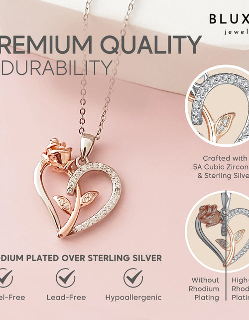 Load image into Gallery viewer, Collar De Plata Esterlina Para Mujer Regalo Para Mamá Esposa De Esposo Día De San Valentín Novia Collar De Corazón De Rosa Para Novia Regalos De Cumpleaños Madre Hija Colgante

