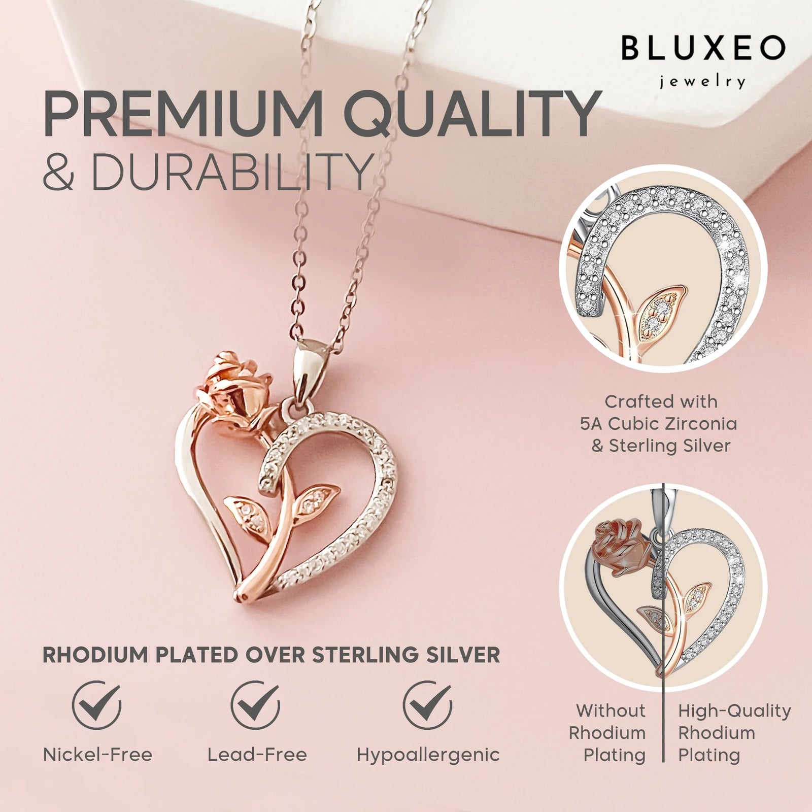 Collar De Plata Esterlina Para Mujer Regalo Para Mamá Esposa De Esposo Día De San Valentín Novia Collar De Corazón De Rosa Para Novia Regalos De Cumpleaños Madre Hija Colgante