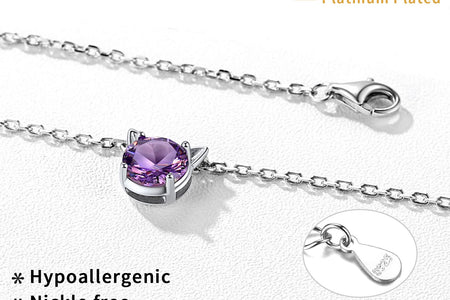 Cute Cat Necklace Sterling Silver Birthstone Pendant Necklace for Women Dainty Jewelry Valentines Day Gifts for Cat Lovers Wife Sister Mom